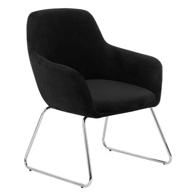 Black armchair with chrome legs on a white background