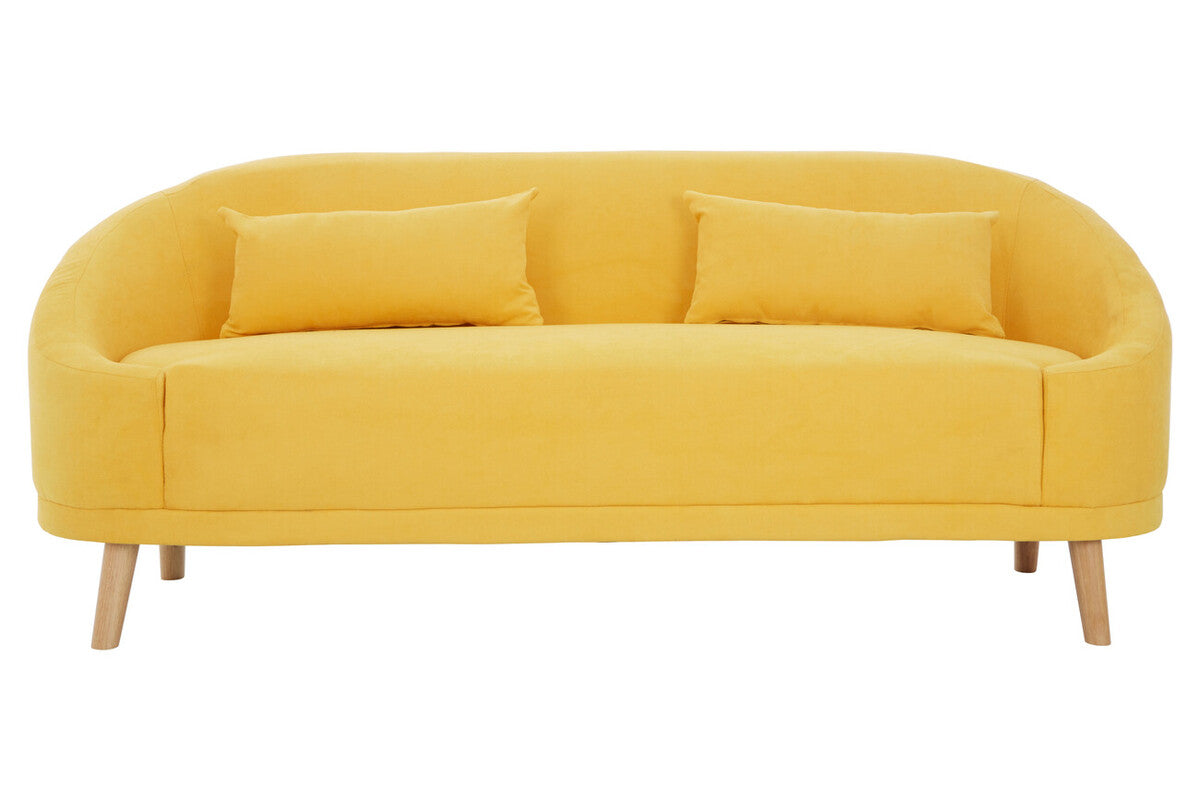 Yellow sofa with wooden legs on a white background