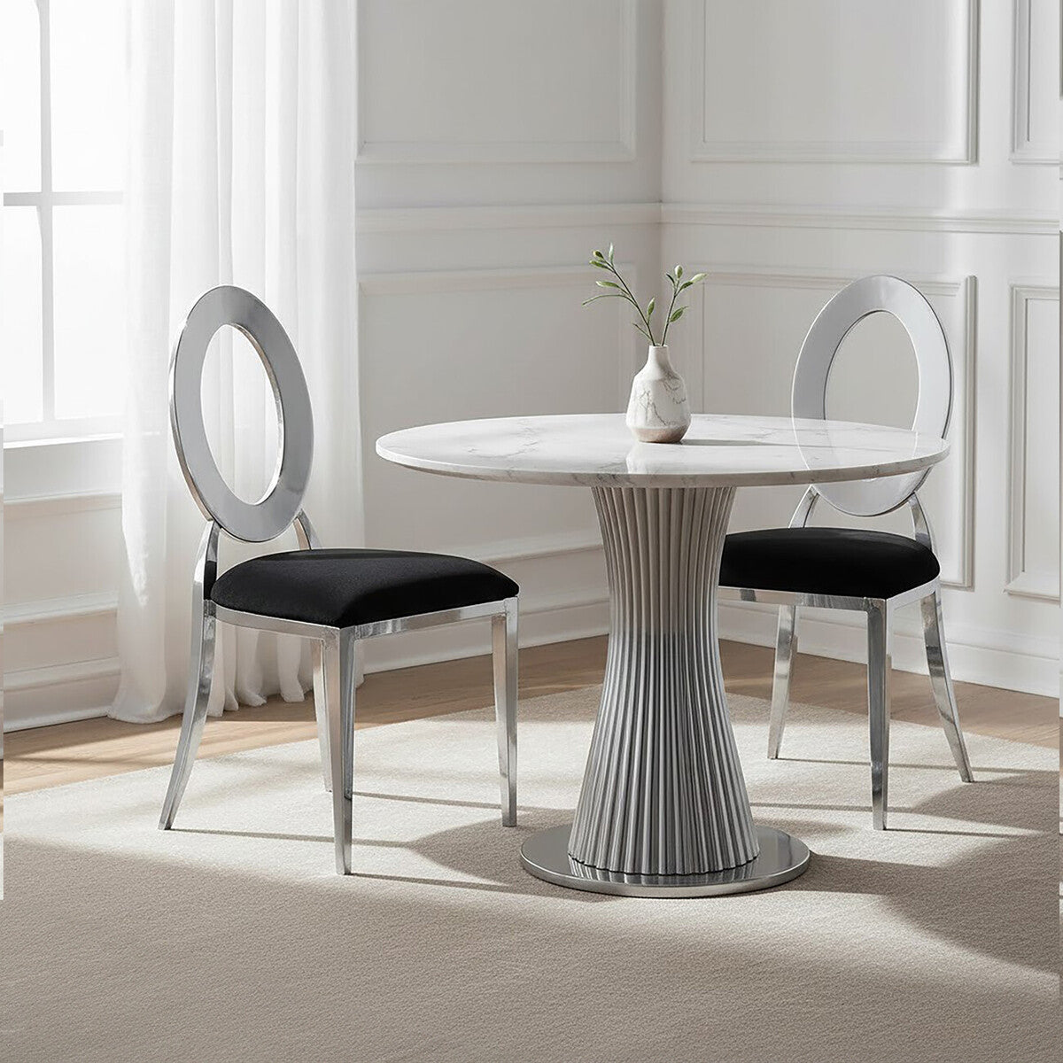 Sarita Stackable Silver Frame Dining Chair