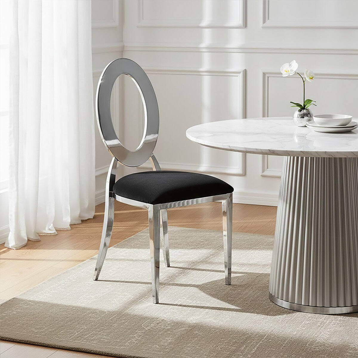 Sarita Stackable Silver Frame Dining Chair