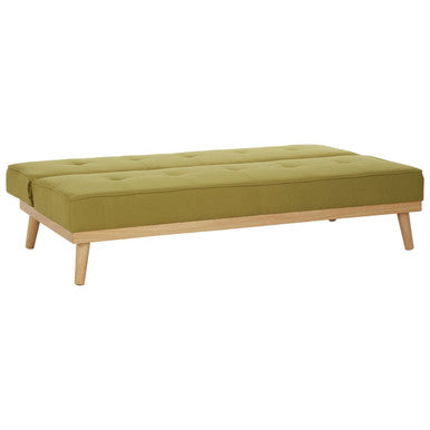 Green futon sofa on a white background