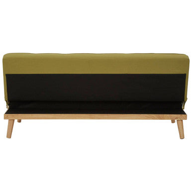 Sofa bed with green top and black middle section on a white background