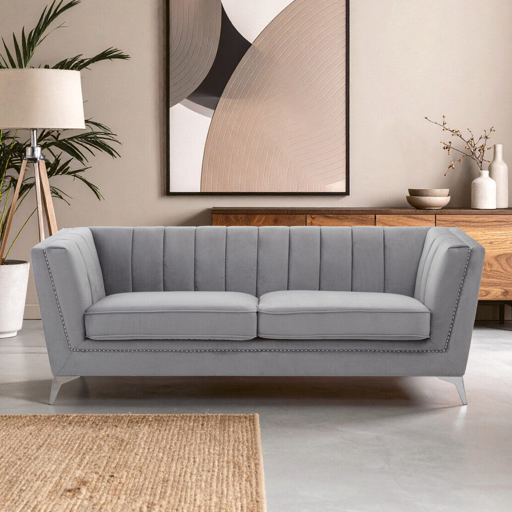 3 Seater Grey Velvet Sofa, Hansa - image 1