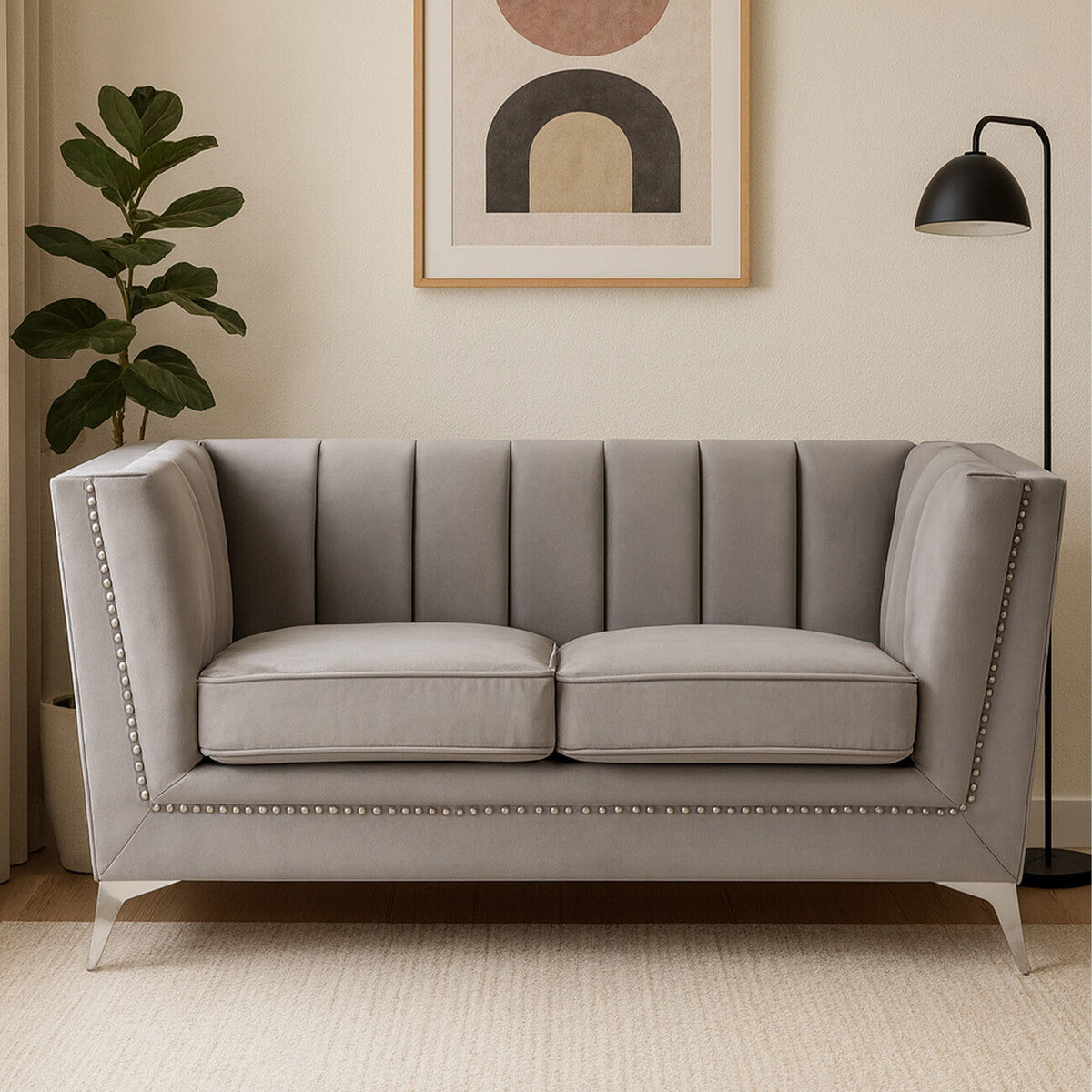 2 Seater Grey Velvet Sofa, Hansa