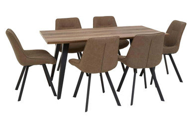 Brown Wooden Top and Metal Legs Dining Table with 6 Chairs Set, Westford