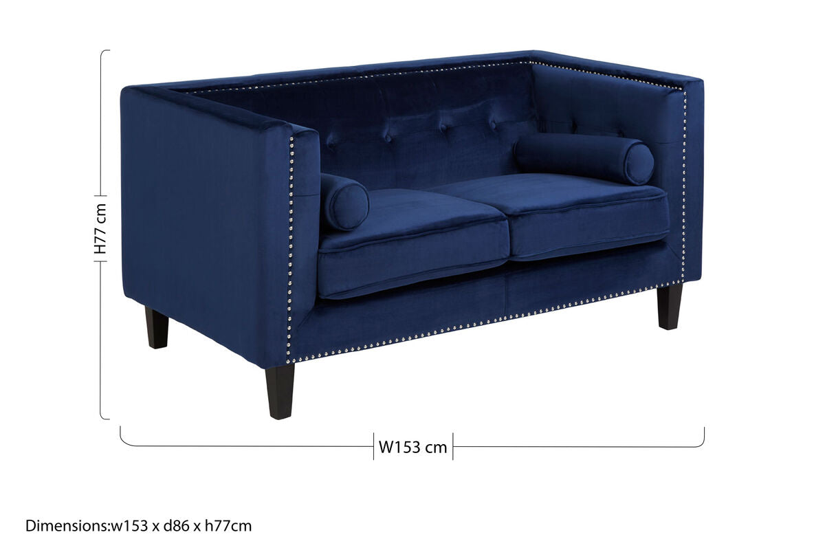 Felisa Two Seater Midnight Blue Velvet Sofa