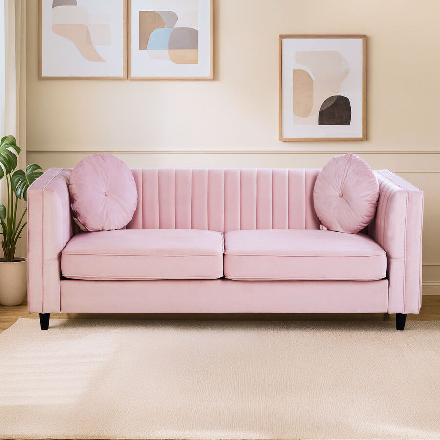 3 Seater Pink Velvet Sofa, Farah - image 1