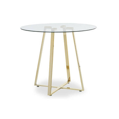Clear Glass Top and Gold Finish Round Steel Dining Table, Metropolitan