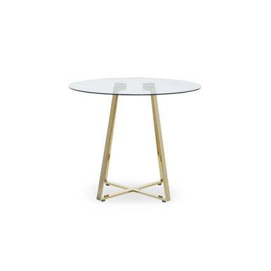 Clear Glass Top and Gold Finish Round Steel Dining Table, Metropolitan