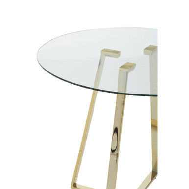Clear Glass Top and Gold Finish Round Steel Dining Table, Metropolitan