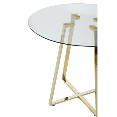 Clear Glass Top and Gold Finish Round Steel Dining Table, Metropolitan