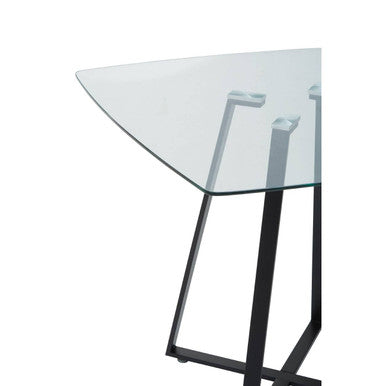 Clear Glass Top and Matte Black Square Steel Dining Table, Metropolitan