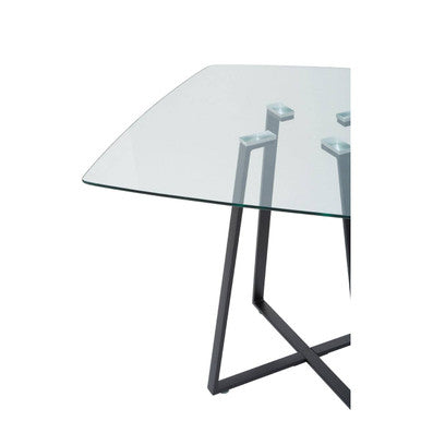 Clear Glass Top and Matte Black Square Steel Dining Table, Metropolitan