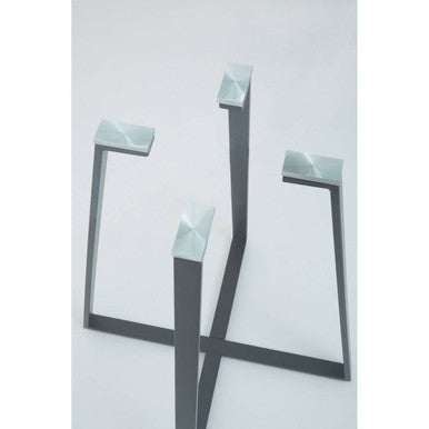 Clear Glass Top and Matte Black Square Steel Dining Table, Metropolitan