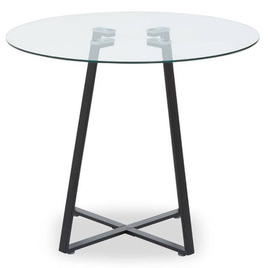 Clear Glass Top Matte Black Lattice Steel Dining Table, Metropolitan