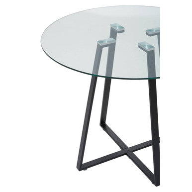 Clear Glass Top Matte Black Lattice Steel Dining Table, Metropolitan