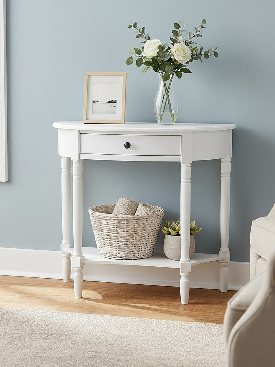 Heritage Semi Circle One Drawer White Console Table