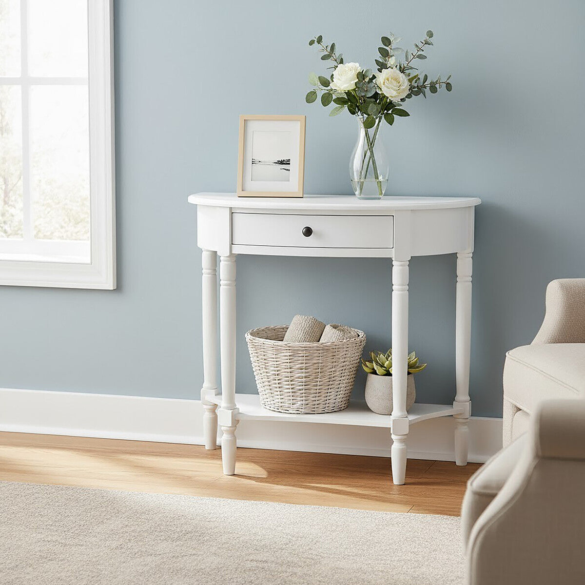 Heritage Semi Circle One Drawer White Console Table