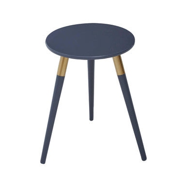 Dark Grey Round Top Wooden Side Table with Natural Wood Legs and Gold Trim, Nostra