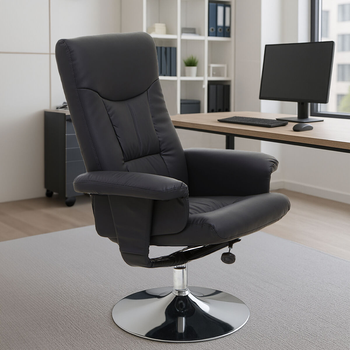 Denton Black Leather Effect Reclining Chair
