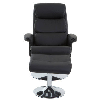 Black recliner chair with ottoman on a white background
