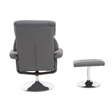 Denton Grey Leather Effect Reclining Chair And Footstool