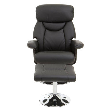 Black leather recliner chair on a white background