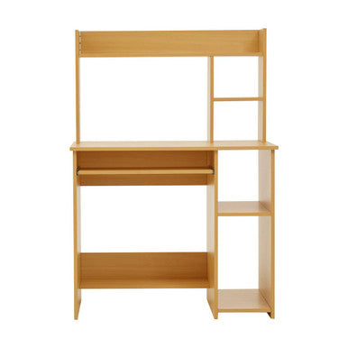 Wooden desk with a chair on a white background