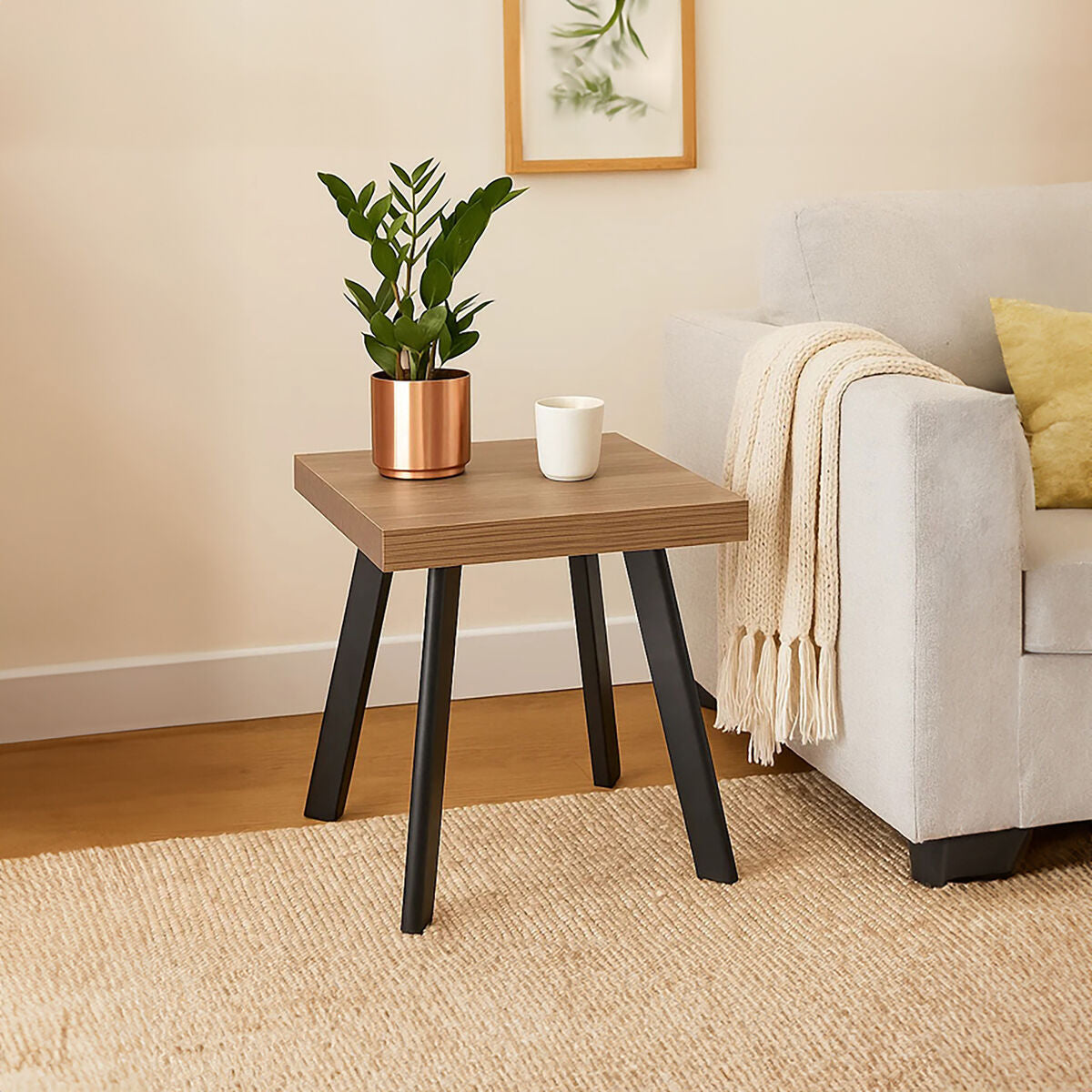 Natural Wood Side Table with U-Shaped Base, Oakwill