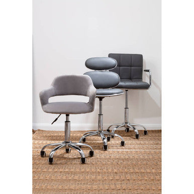 Fionna Grey Velvet Home Office Chair With Curved Back