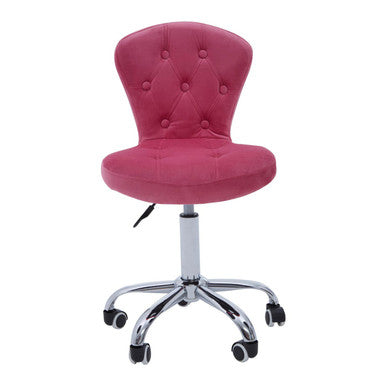 Pink office chair with a tufted backrest on a white background