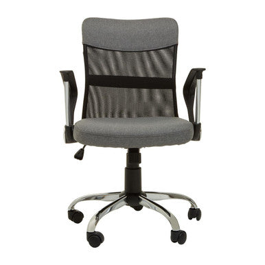 Gray office chair with mesh back on a white background