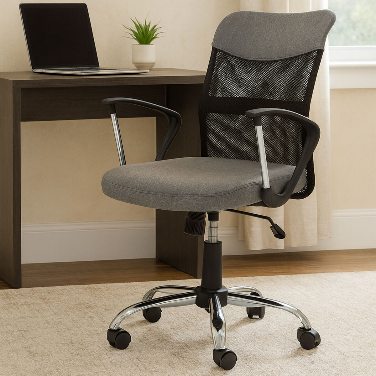 Fenix Grey Home Office Chair With Chrome Arms