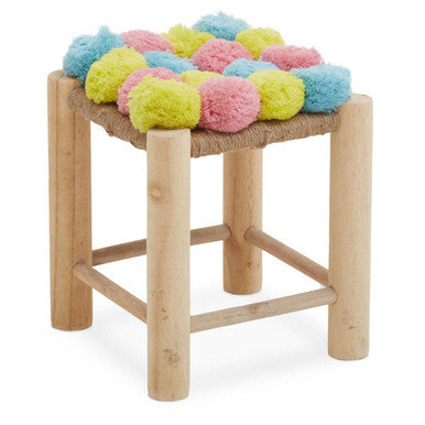 West Village Pink Blue and Yellow Pom Stool