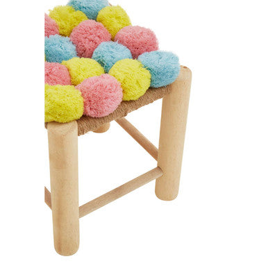 West Village Pink Blue and Yellow Pom Stool