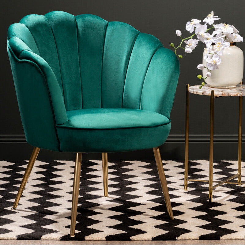 Ovala Emerald Green Velvet Scalloped Chair - Image 2