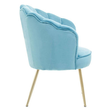 Ovala Aqua Blue Velvet Scalloped Chair
