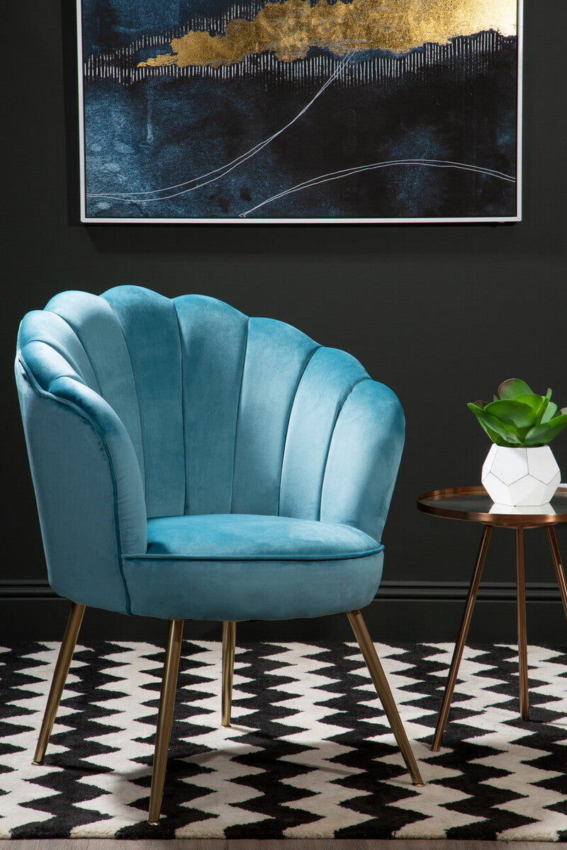 Ovala Aqua Velvet Scalloped Chair