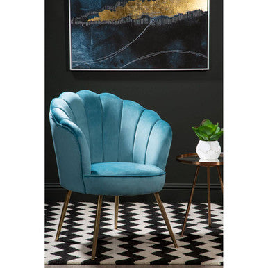 Ovala Aqua Blue Velvet Scalloped Chair