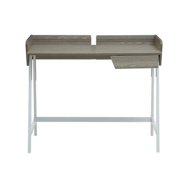 Wooden desk with white legs on a white background