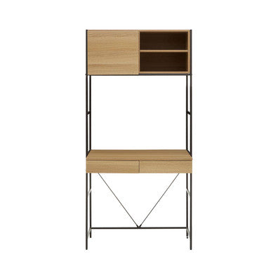 Wooden shelf with metal legs on a white background