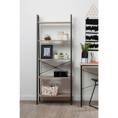 Bradbury Five Tier Grey Oak Veneer Ladder Shelf Unit