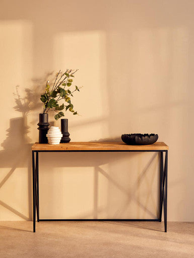 Kickford Console Table With Natural Parquet Top