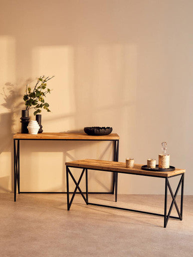 Kickford Console Table With Natural Parquet Top