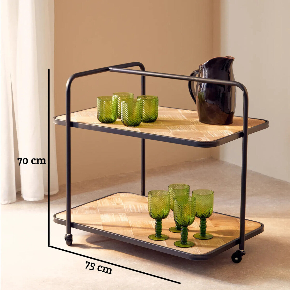 Kickford Parquet Fir Wood Trolley