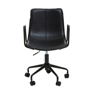 Black office chair with wheels on a white background