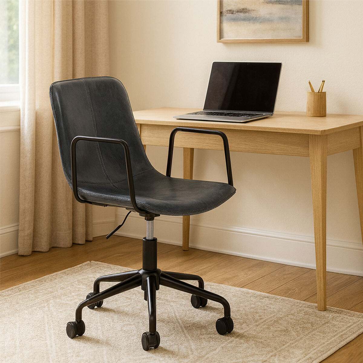 Branson Grey Leather Effect Home Office Chair - image 1
