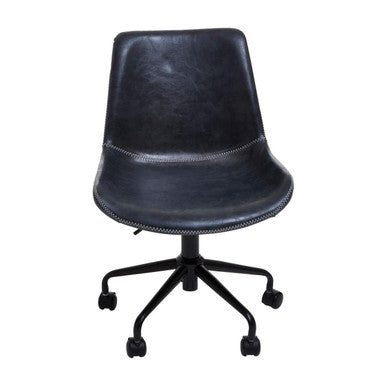 Black office chair with wheels on a white background