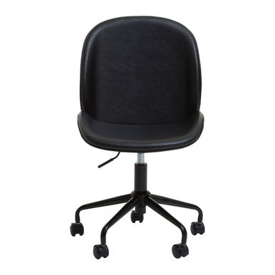 Black office chair with wheels on a white background