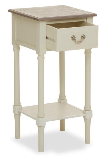 Natural Wood Frame and White 1 Drawer Pine Wood Side Table with Lower Storage Shelf, Heritage